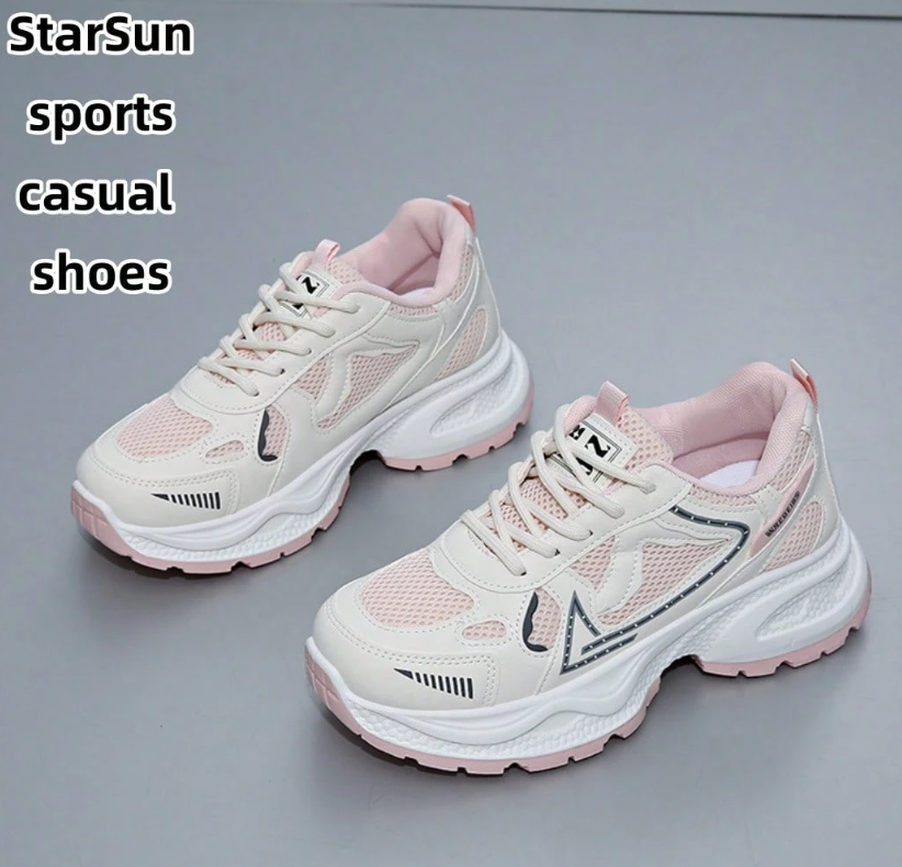 Lightweight Casual Lace-Up Running Sport Shoes, Fashionable White Gray Trainers