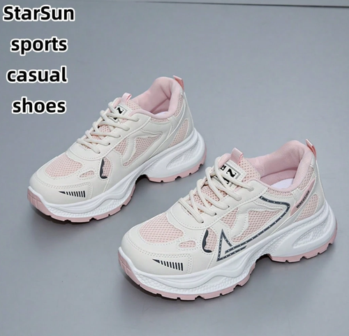 Lightweight Casual Lace-Up Running Sport Shoes, Fashionable White Gray Trainers